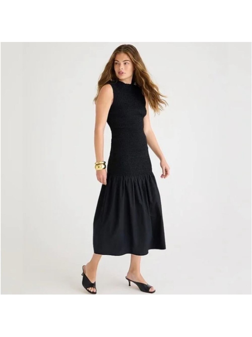J. CREW Smocked Drop-Waist
Maxi Dress Cotton Poplin Black
Sz S NWT $168